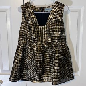 Tuckernuck Gold Jacquard Peplum Lucia Blouse NWT L